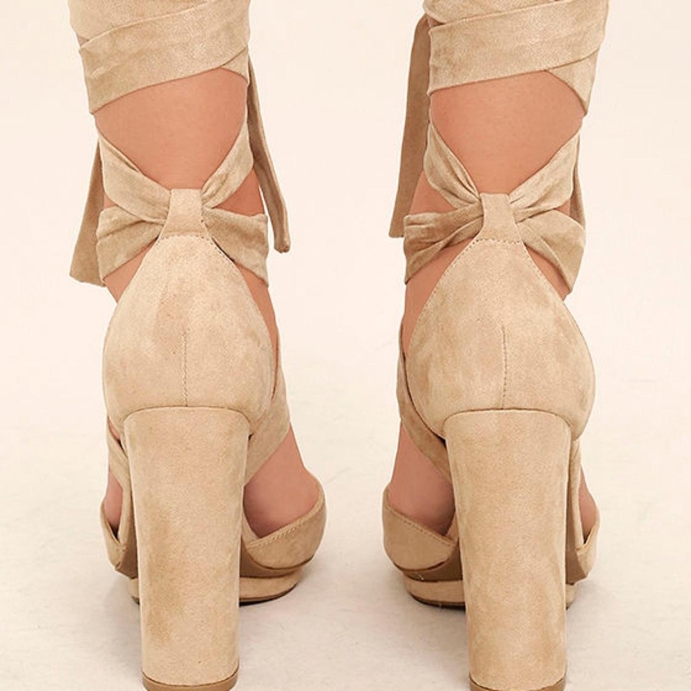 Lulu’s Dorian Natural Suede Lace-Up Platform Heels - Picture 3 of 16